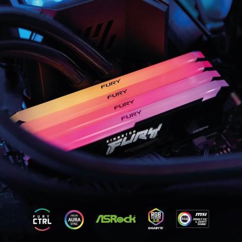 Memoria Kingston Fury Beast 32GB DDR4 3200MHz, PC4-25600, CL16, 1.35V, 288-Pin, RGB, DIMM (KF432C16BB2A/32)